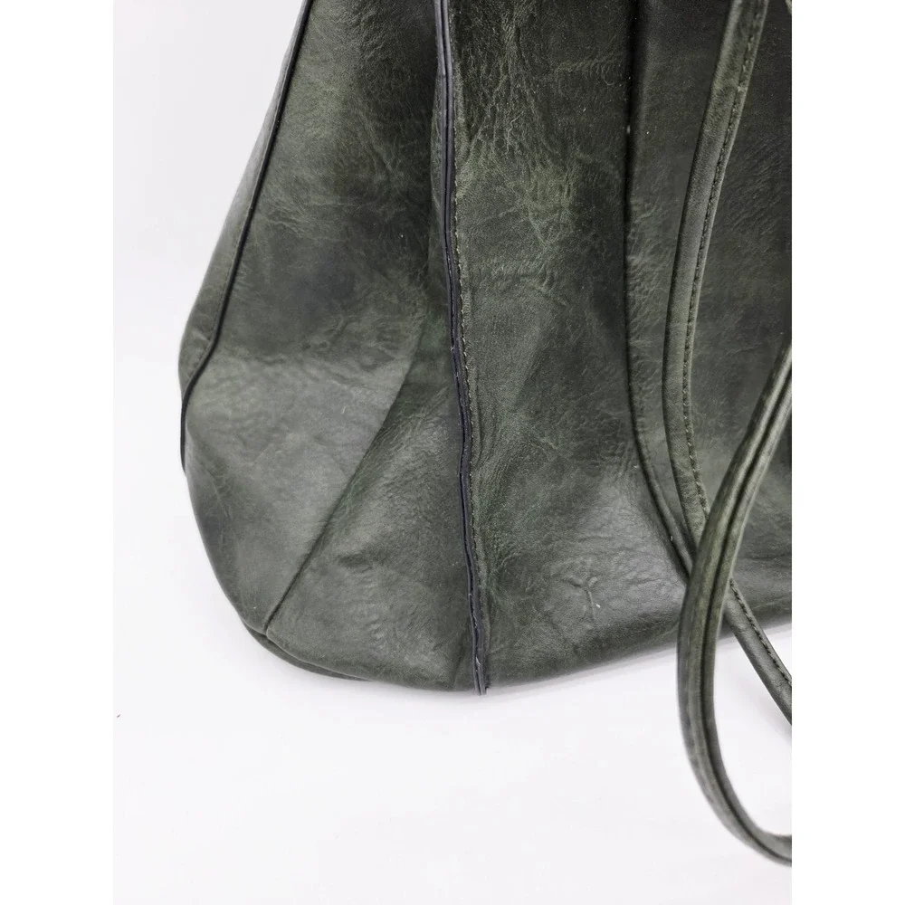 Green Gold Pleated Bucket Bag Large Open Hobo bag Triangle Cinch‎ top Shoulder